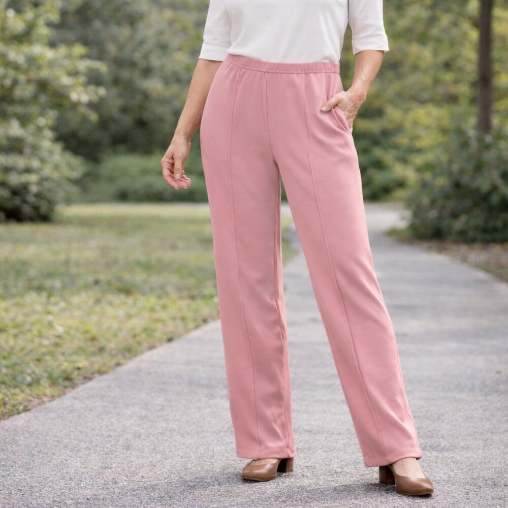 Women's Pink Pull-On Stretch Pants Straight Leg Comfort Loungewear M Clean Girl